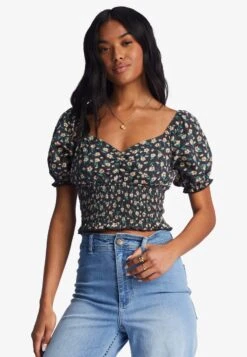 Billabong Love Song Haut À Manches Bouffantes - T-Shirt Print - Black Pebble